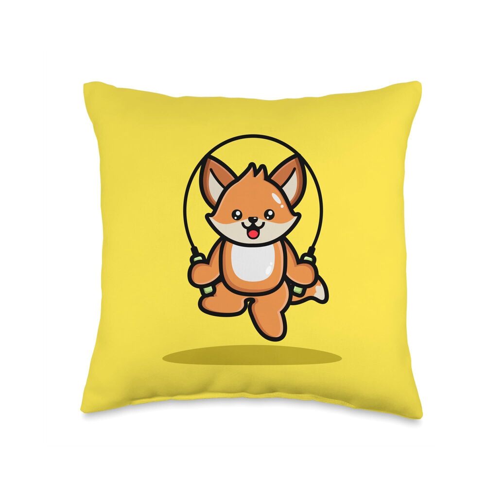 6040 Cute Fox Skipping and Jumping Wildlife Art Pattern Throw Pillow